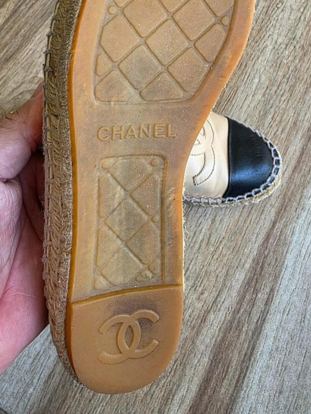 CHANEL  Beige & Black Lambskin Espadrilles Eur. 35